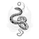 A blackwork tattoo of a snake wrapped around a paint palette tattoo design idea