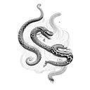 A blackwork tattoo of a snake wrapped around a paint palette tattoo design idea
