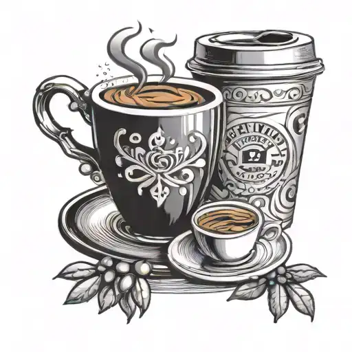 barista and coffe cup with coffe beans tattoo design idea