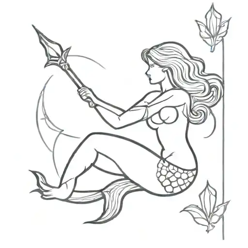 mermaid warrior woman tattoo design idea