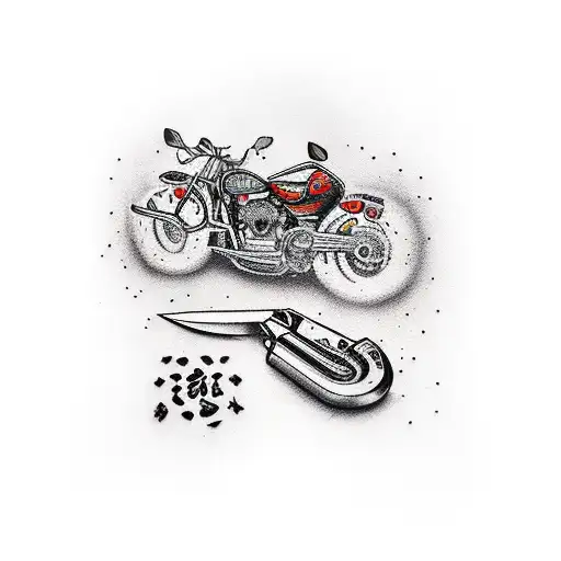 harley davidson, gun , knife tattoo design idea