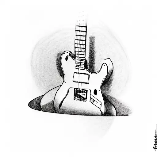 Telecaster electric guitar, grand piano, drum kit tattoo design idea