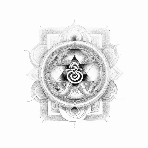 Hindu gods with om and a warrior on its way to enlightenment surrounded by sacred geometry and yantras  tattoo design idea