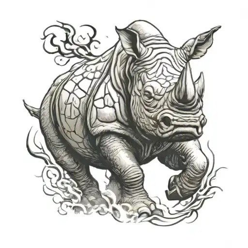 rhinoceros charging tattoo design idea