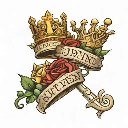 maria and Justin text intwined like crowns tattoo design idea