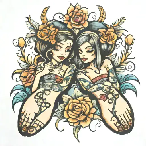 champagne toes sisters tattoo design idea