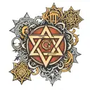 Design me a tattoo that has this feature: the name Ahmad, the number 33, the number 888, the Star of David, and the king tattoo design idea