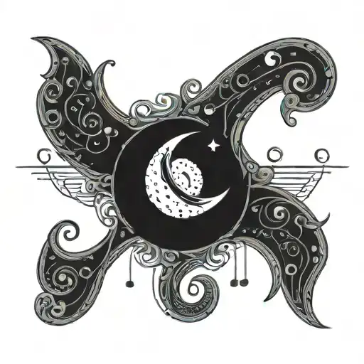 waxing crescent moon and letter V in morse code tattoo design idea