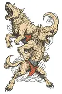 wolf fighting demons tattoo design idea