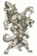 wolf fighting demons tattoo design idea