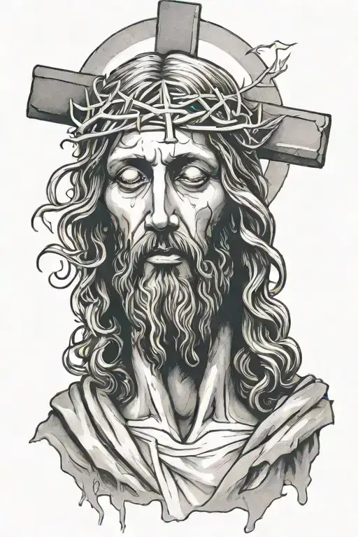 Jesus fading into three crosses tattoo design idea