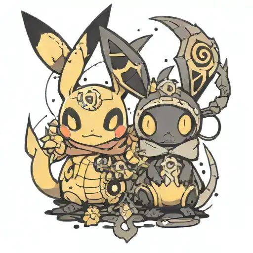 Mimikyu and Umbreon Hybrid tattoo design idea