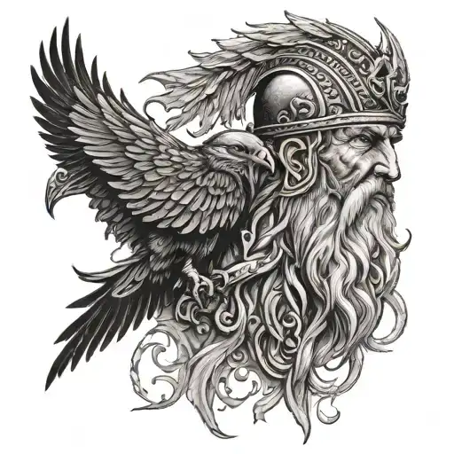 viking odin crows tattoo design idea