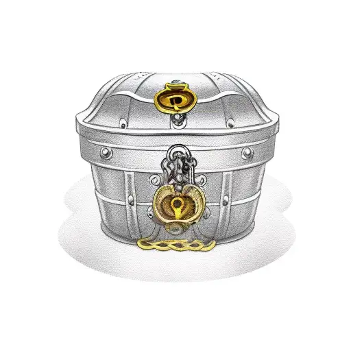 Treasure chest with 3 locks tattoo design idea