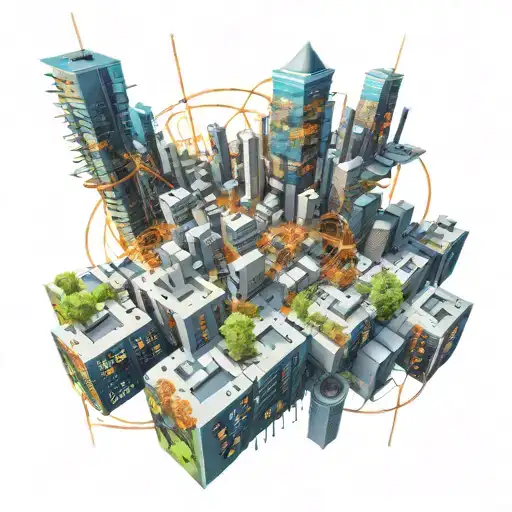 A futuristic cityscape with neural network connections intertwined throughout tattoo design idea