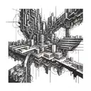 A futuristic cityscape with neural network connections intertwined throughout biomechanics  tattoo design idea