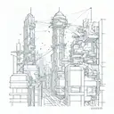 A futuristic cityscape with neural network connections intertwined throughout tattoo design idea