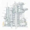 A futuristic cityscape with neural network connections intertwined throughout tattoo design idea