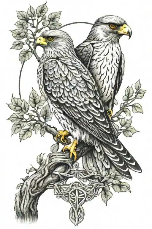 polish falcon Celtic tree of life growing tattoo design idea