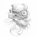 A sketch-style portrait of Mar Iemanjá with waves and seashells tattoo design idea