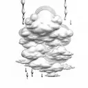 cloud and rain with black sketch and letter if tattoo design idea