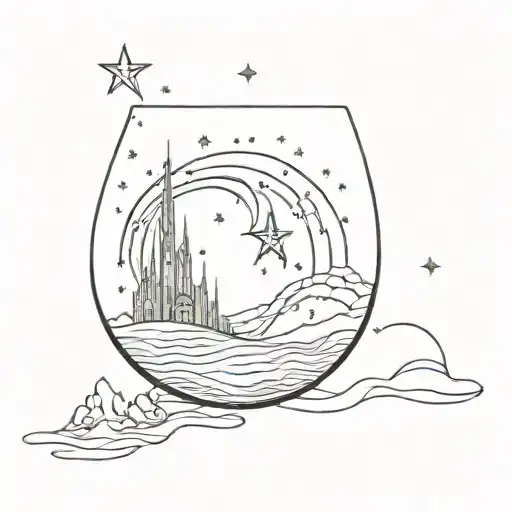 the starry night painting in wine glass colorful tattoo design idea