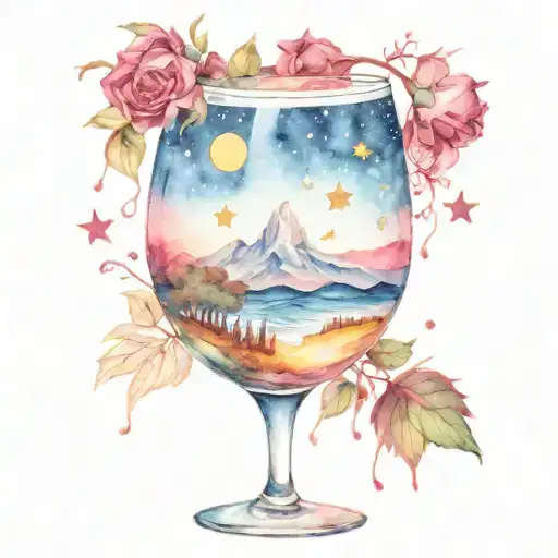 the starry night painting in wine glass  tattoo design idea
