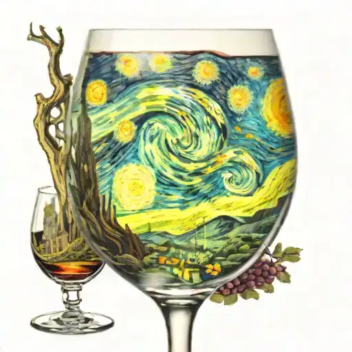 the starry night painting in wine glass  tattoo design idea