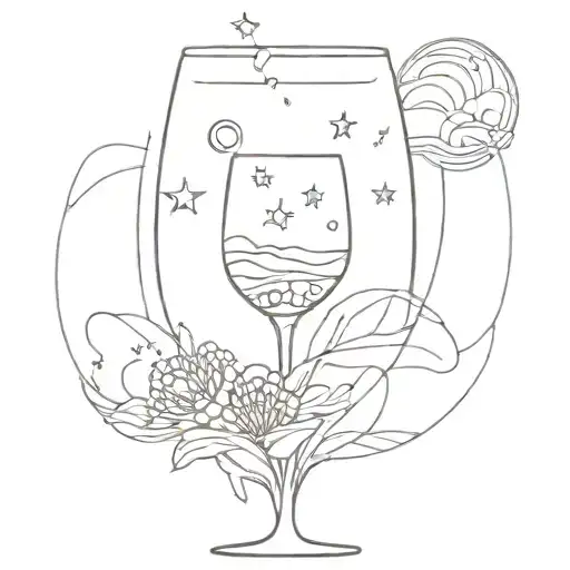 the starry night in wine glass tattoo design idea