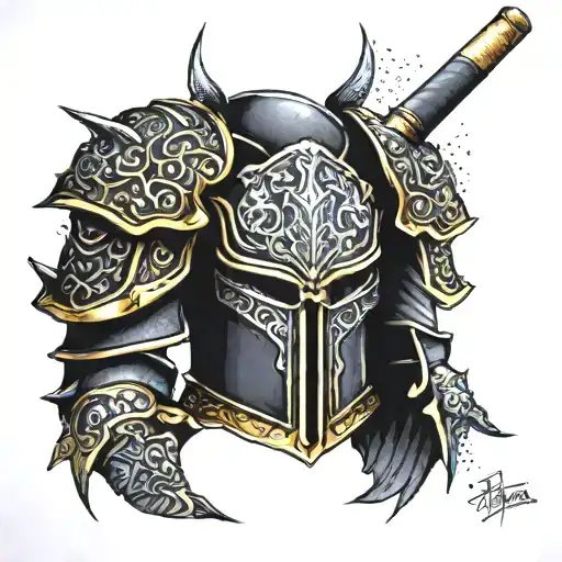 black warrior armor with glitter tattoo design idea