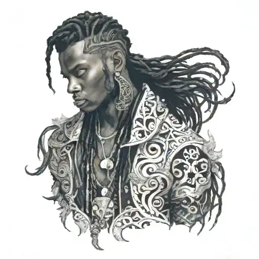 black boy with insanely long hair wearing lace and leather tattoo design idea