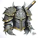 black warrior armor with glitter tattoo design idea