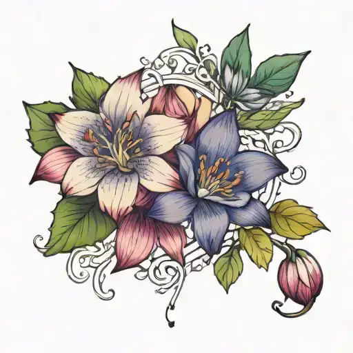 larkspur and water lily flower tattoo design idea