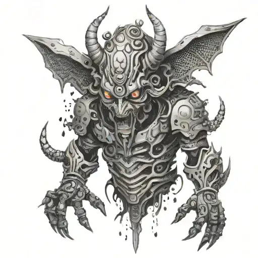 A cybernetic demon inspired by Japanese folklore tattoo design idea