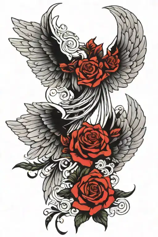 Valkyrie wings intertwined tattoo design idea