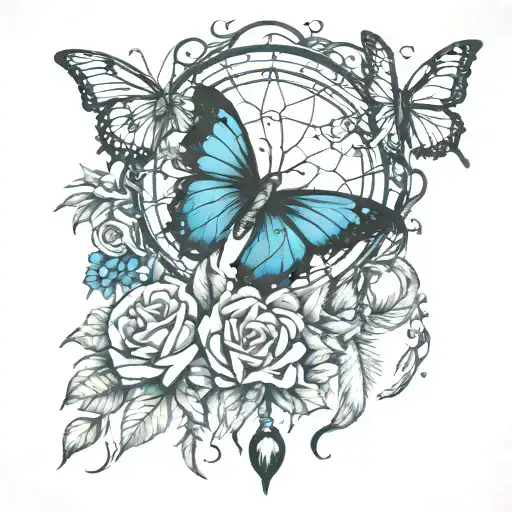 butterflies flowers dream catcher entanglement medusa  tattoo design idea
