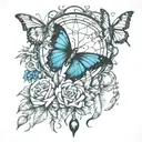 butterflies flowers dream catcher entanglement medusa  tattoo design idea