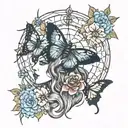 butterflies flowers dream catcher entanglement medusa  tattoo design idea