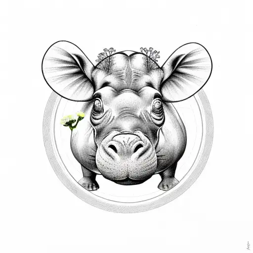 hippopotamus with carnation tattoo design idea