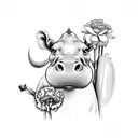 hippopotamus with carnation tattoo design idea