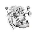 hippopotamus with carnation tattoo design idea
