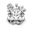 hippopotamus with carnation tattoo design idea