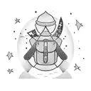 A silhouette of a traveler with a backpack looking up at a sky full of shooting stars tattoo design idea