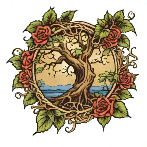 grateful dead tree with creeping vines tattoo design idea