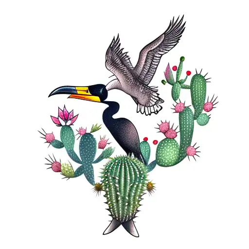cormorant on a cactus tattoo design idea