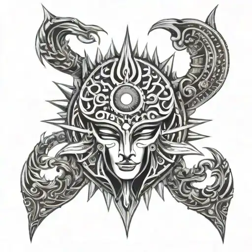 sun and divine power of karna armour design tattoo for forehead  tattoo design idea