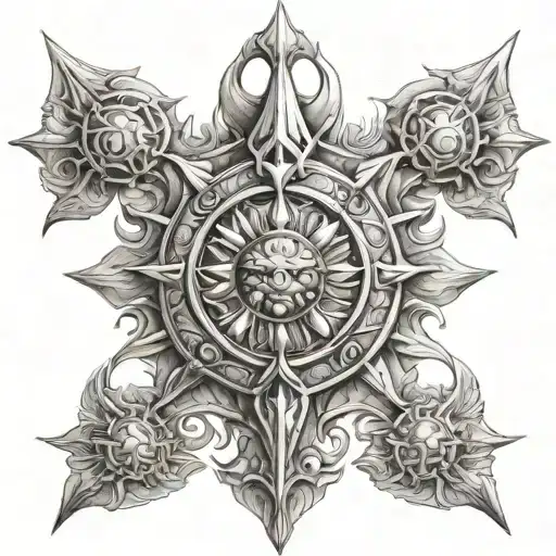 sun and divine power of karna armour design tattoo design idea