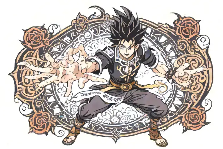 Yami Sukehiro from the anime Black Clover saying "Surpass Your Limits" while unleashing his special move Equinox. tattoo design idea