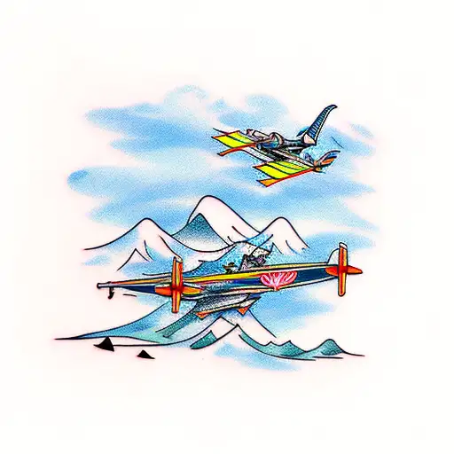  sea airplane mountain ski tattoo design idea