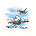  sea airplane mountain ski tattoo design idea